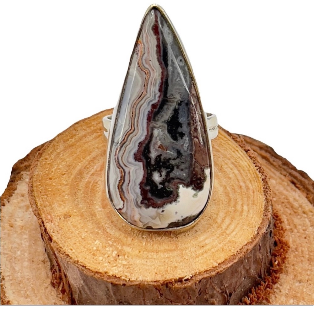 Boho Statement Ring 925 Silver Plated Jasper Natural Gemstone Teardrop Stone | 7